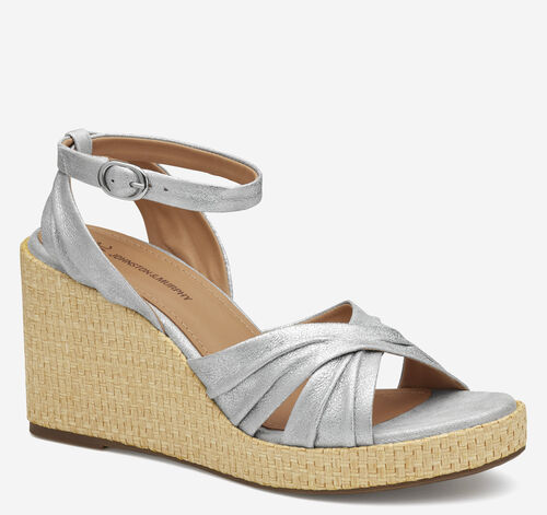 Marcia Cross-Band Sandal - Silver Metallic Kid Suede
