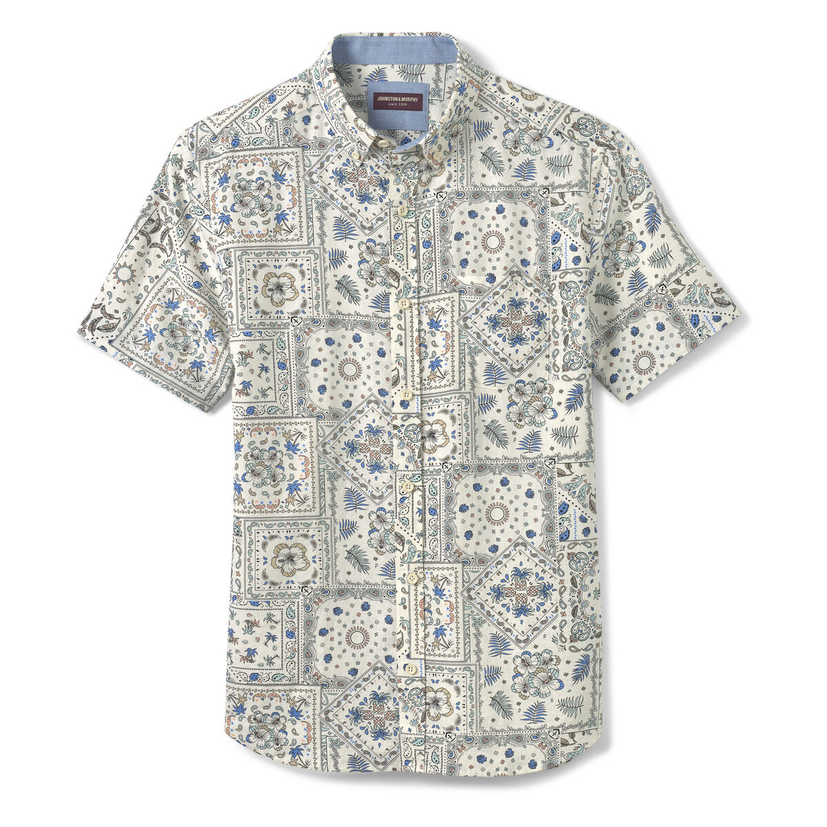 Linen-Blend Short-Sleeve Print Shirt image number null