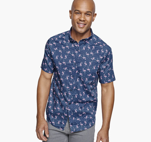 Printed Short-Sleeve Shirt - Navy Flamingo Sun