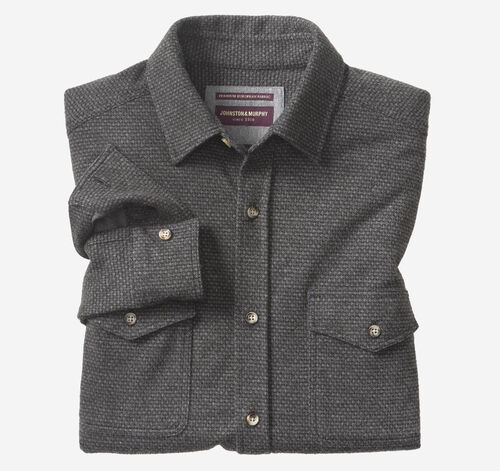 Brushed Button-Front Knit Shirt - Charcoal Houndstooth