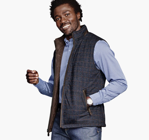 Upton Reversible Vest - Dark Brown/Navy Plaid