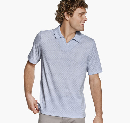 Sedona V-Neck Polo - Light Blue Basketweave