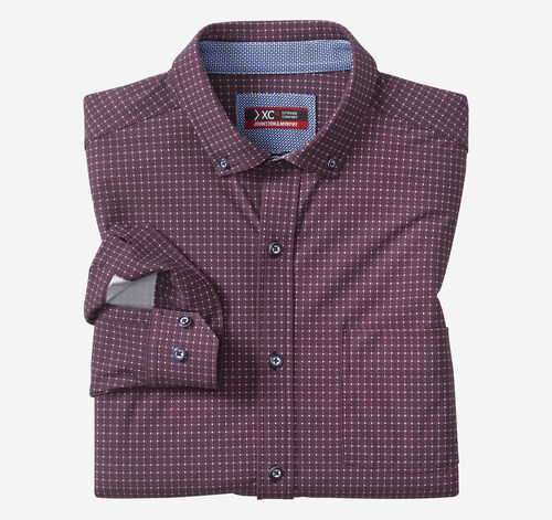XC+&trade; Motion Long-Sleeve Sport Knit Shirt - Burgundy Twill Grid
