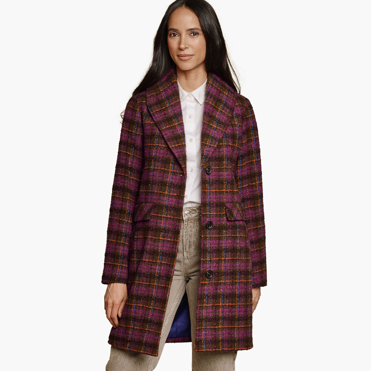 Shawl Collar Plaid Coat image number null