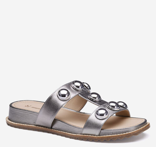 Chandler Embellished Slide - Pewter Metallic Sheepskin