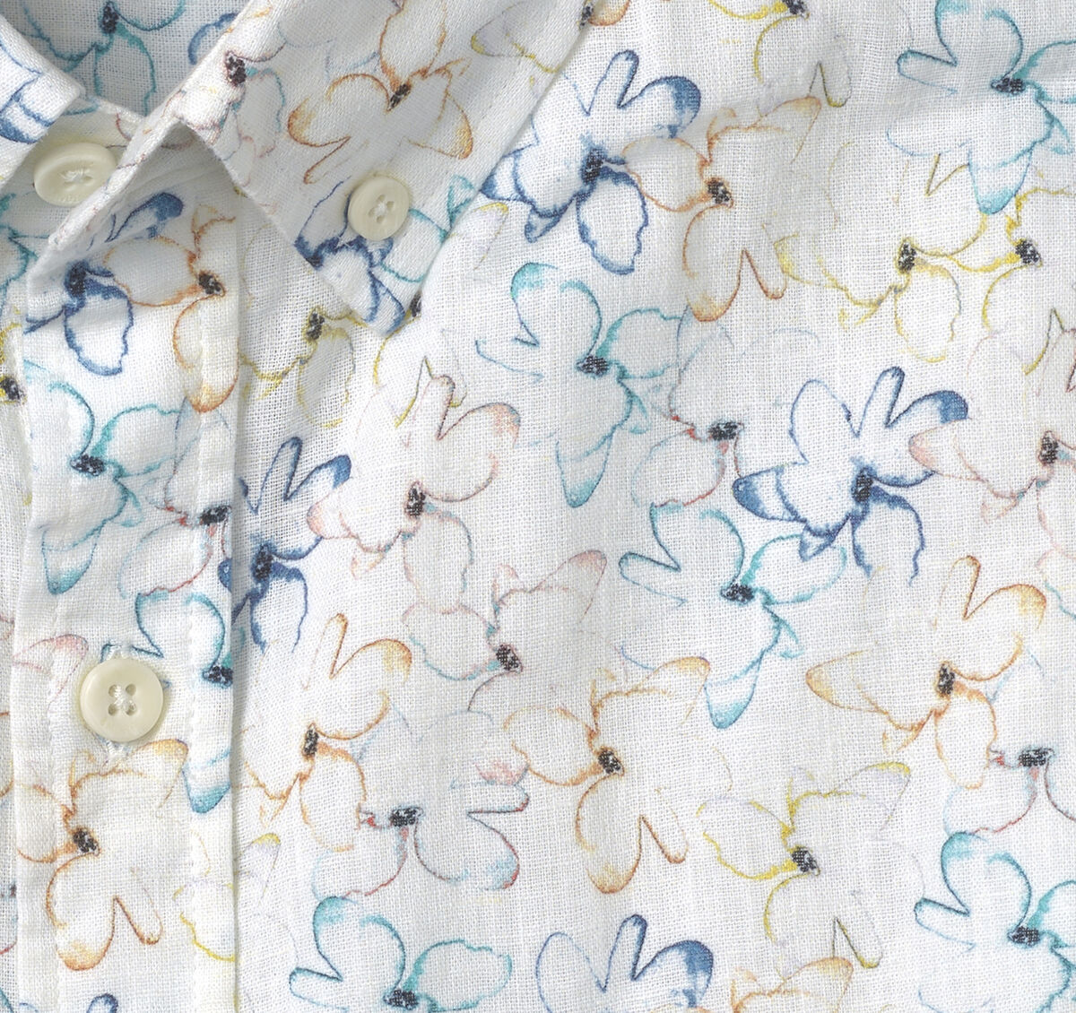 Cotton-Linen Short-Sleeve Print Shirt image number null