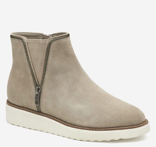 Mitzi Zipper Bootie - Taupe Suede