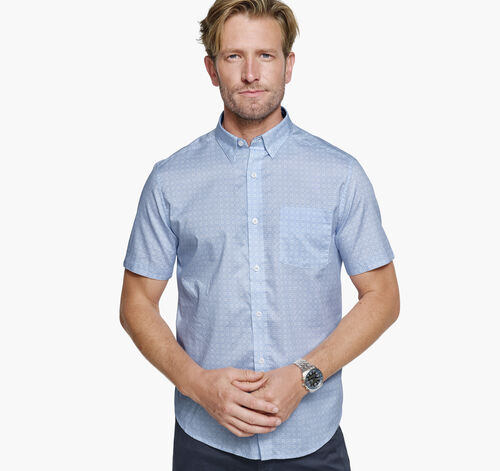 Printed Short-Sleeve Shirt - Light Blue Airplane Grid