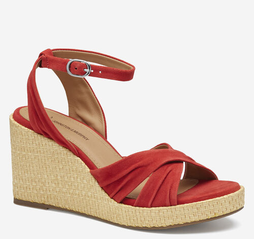 Marcia Cross-Band Sandal - Red Kid Suede