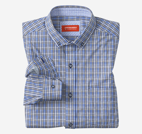 XC+&trade; Motion Long-Sleeve Sport Knit Shirt - Blue/Tan Check