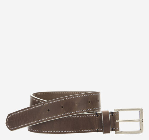 White-Edge Waxed Leather Belt - Stone