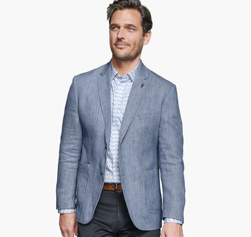 Washed Linen-Blend Blazer - Light Blue