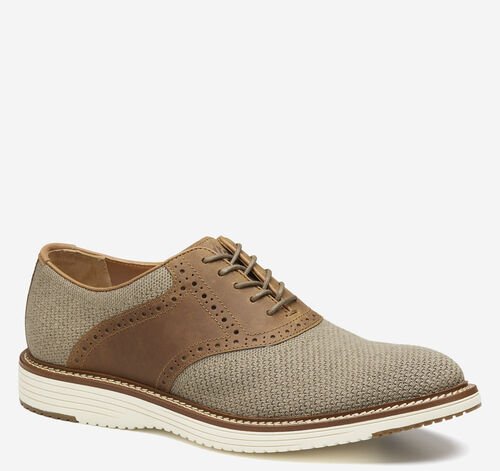 Upton Knit Saddle - Taupe Knit/Brown Oiled Full Grain