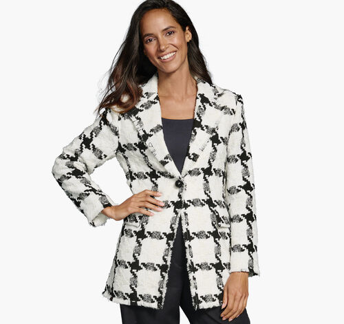 Large Houndstooth Tweed Blazer - White/Black