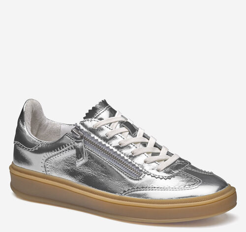 Ashley Side-Zip Lace-Up - Silver Metallic Sheepskin