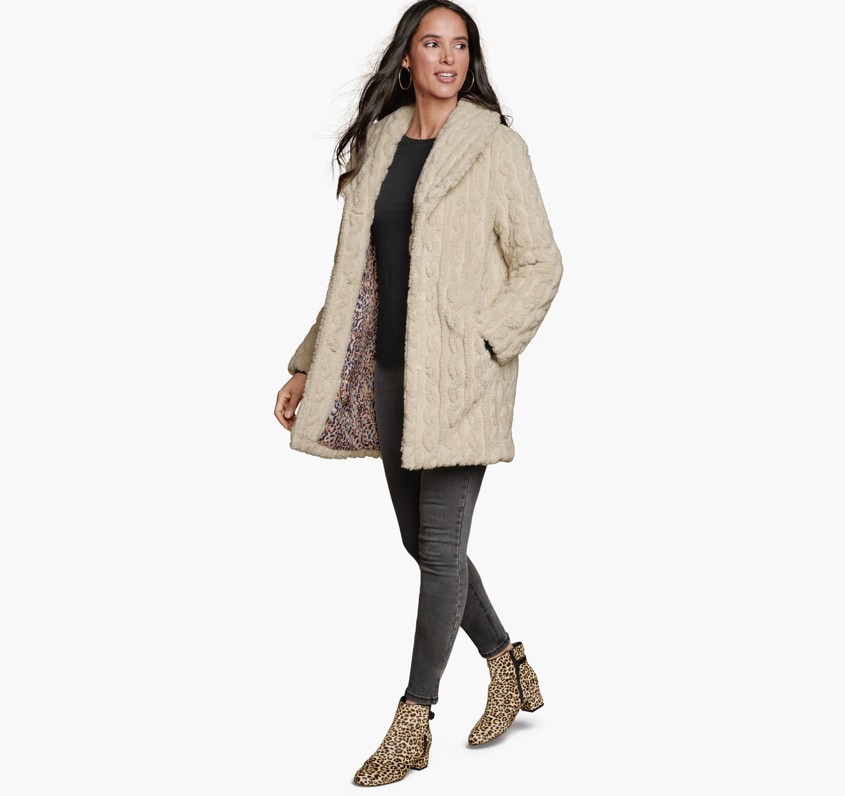 Cable Faux-Fur Coat image number null