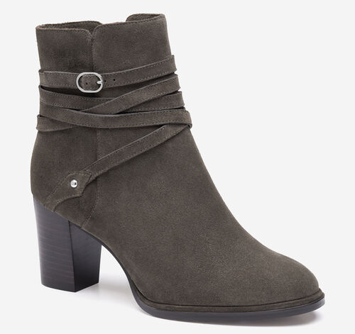Amy Belted Bootie - Dark Gray Suede