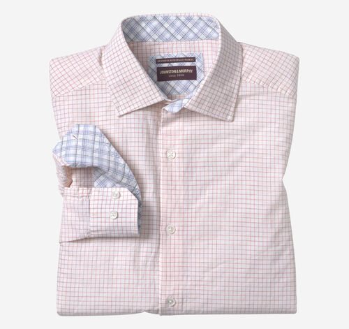Linen-Blend Dress Shirt - White/Pink Windowpane