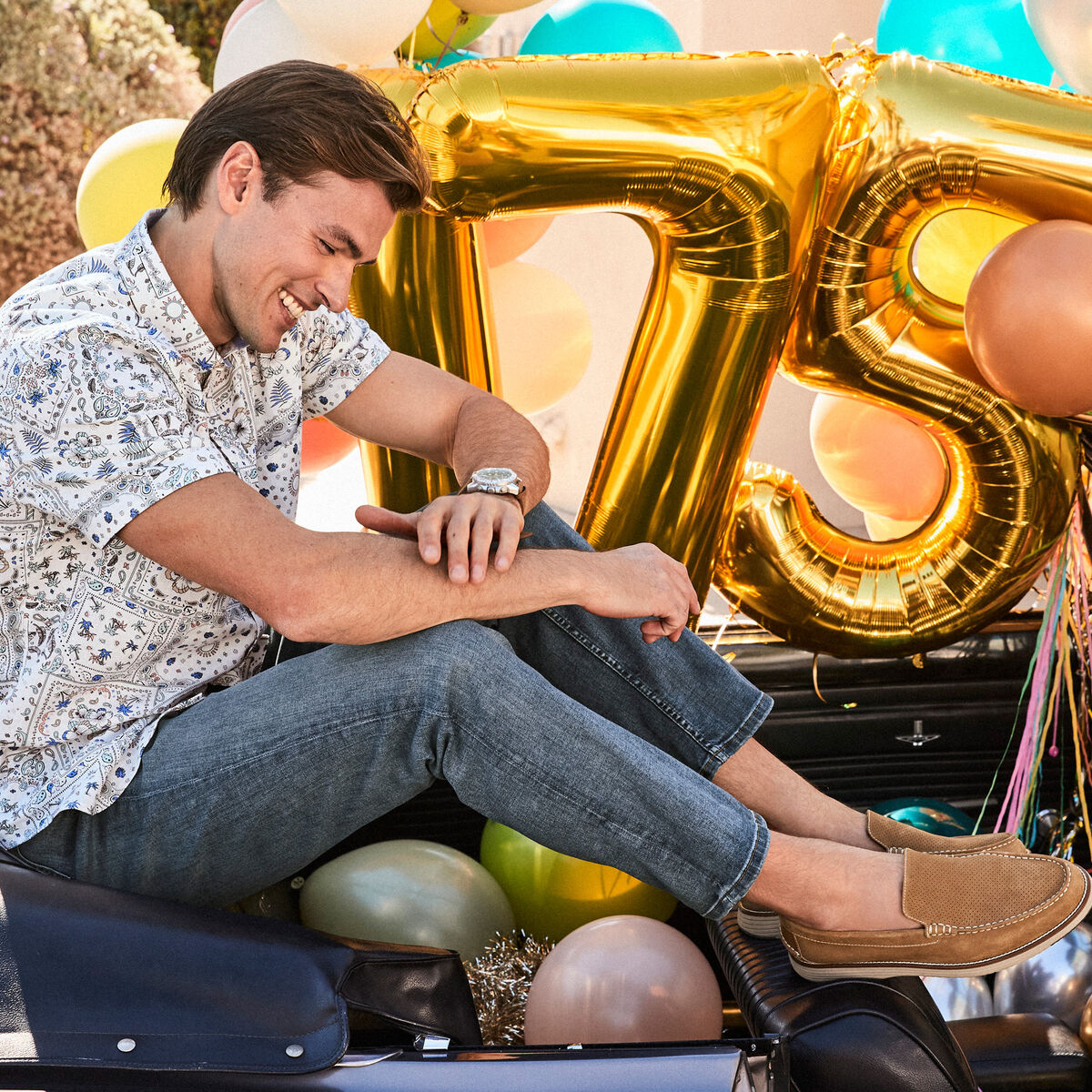 Linen-Blend Short-Sleeve Print Shirt image number null