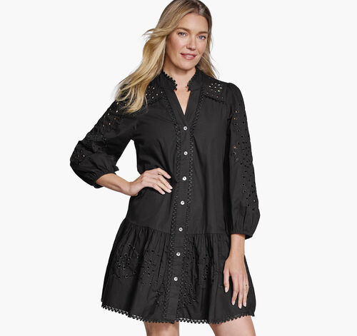 Button-Front Eyelet Dress - Black