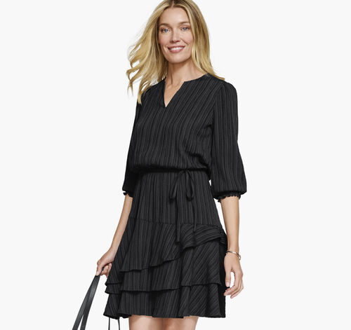 Dobby Tiered Dress - Black