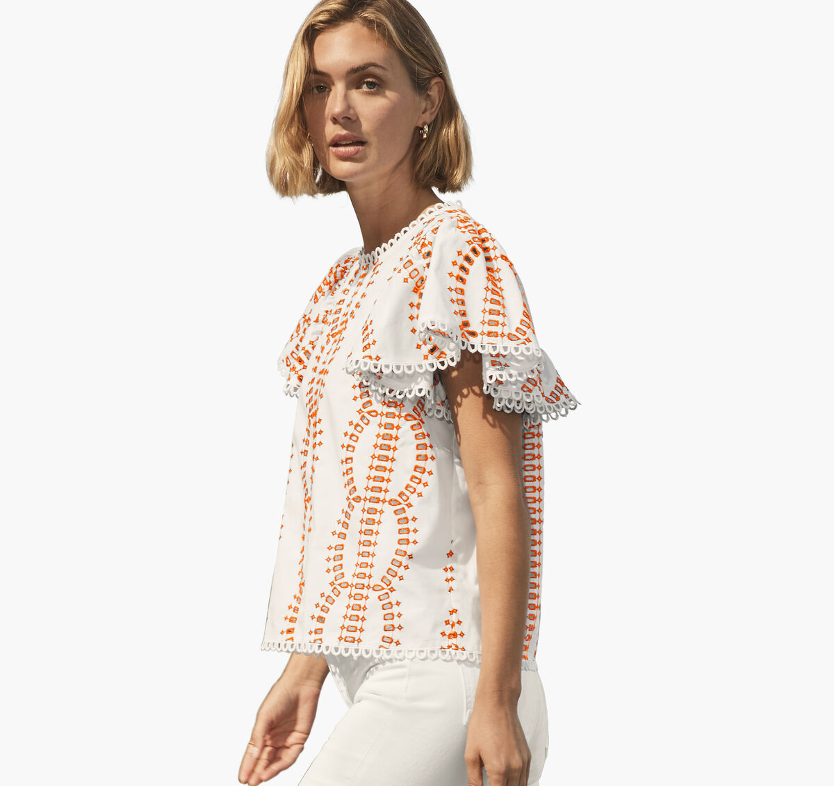Game Day Eyelet Flutter Sleeve Top image number null