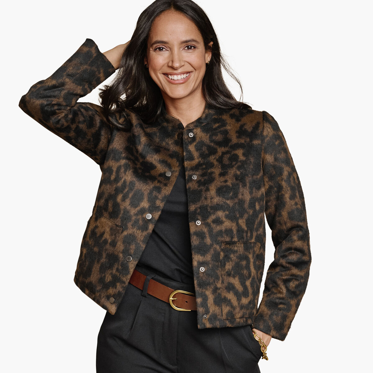 Brushed Leopard-Print Bomber image number null