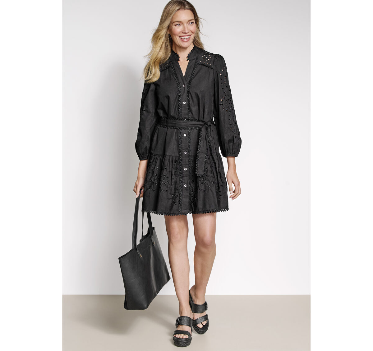 Button-Front Eyelet Dress image number null