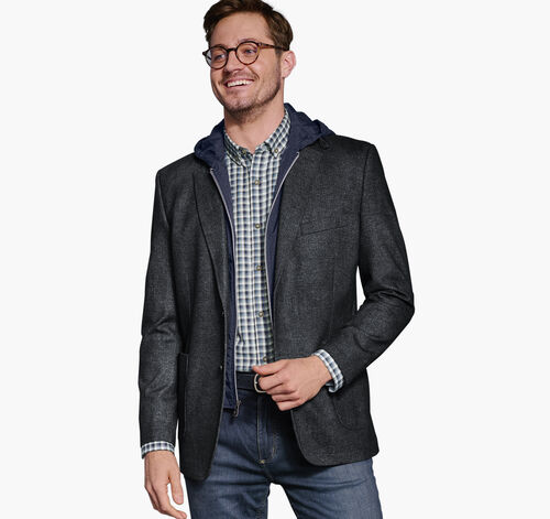 Removable Hooded/Bib Knit Blazer - Charcoal/Navy