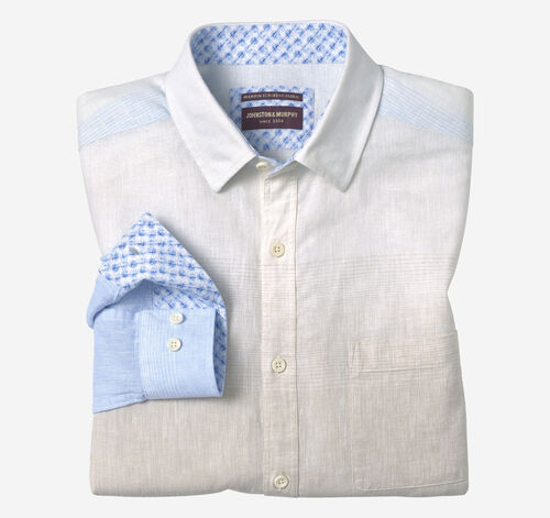 Washed Linen-Blend Shirt - Tan/Blue Ombré