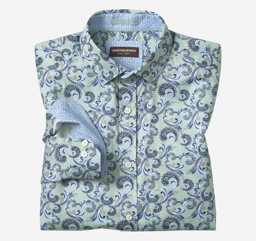 Printed Cotton Shirt - Green Checkered Paisley