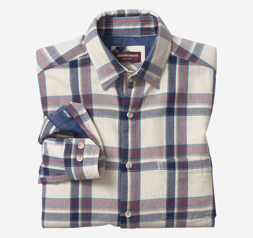 Washed Denim Shirt - Ivory Plaid