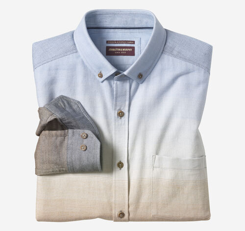 Heathered Woven Shirt - Blue/Brown Brushed Ombre