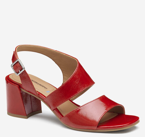 Everly Asymmetrical Sandal - Red Crinkle Patent Leather