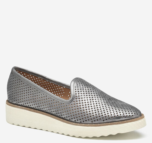 Mitzi Perfed Venetian - Pewter Metallic Kid Suede