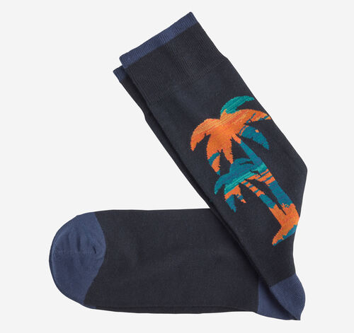 Novelty Socks - Navy/Multi Space-Dyed Large Palm Tree