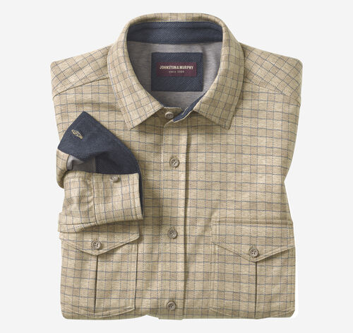 Button-Front Knit Shirt - Oatmeal Gingham