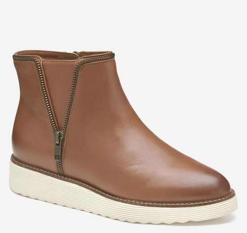 Mitzi Zipper Bootie - Cognac Calfskin