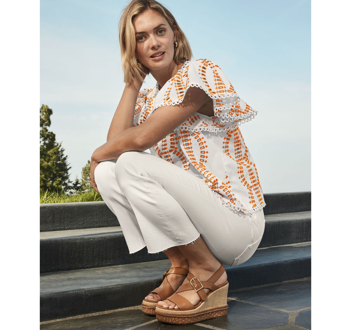 Game Day Eyelet Flutter Sleeve Top image number null