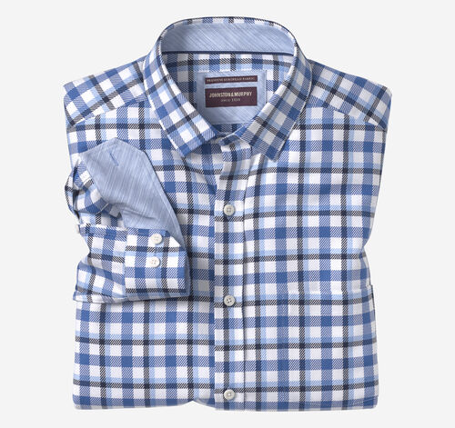 Premium Cotton Shirts - Blue Twill Check