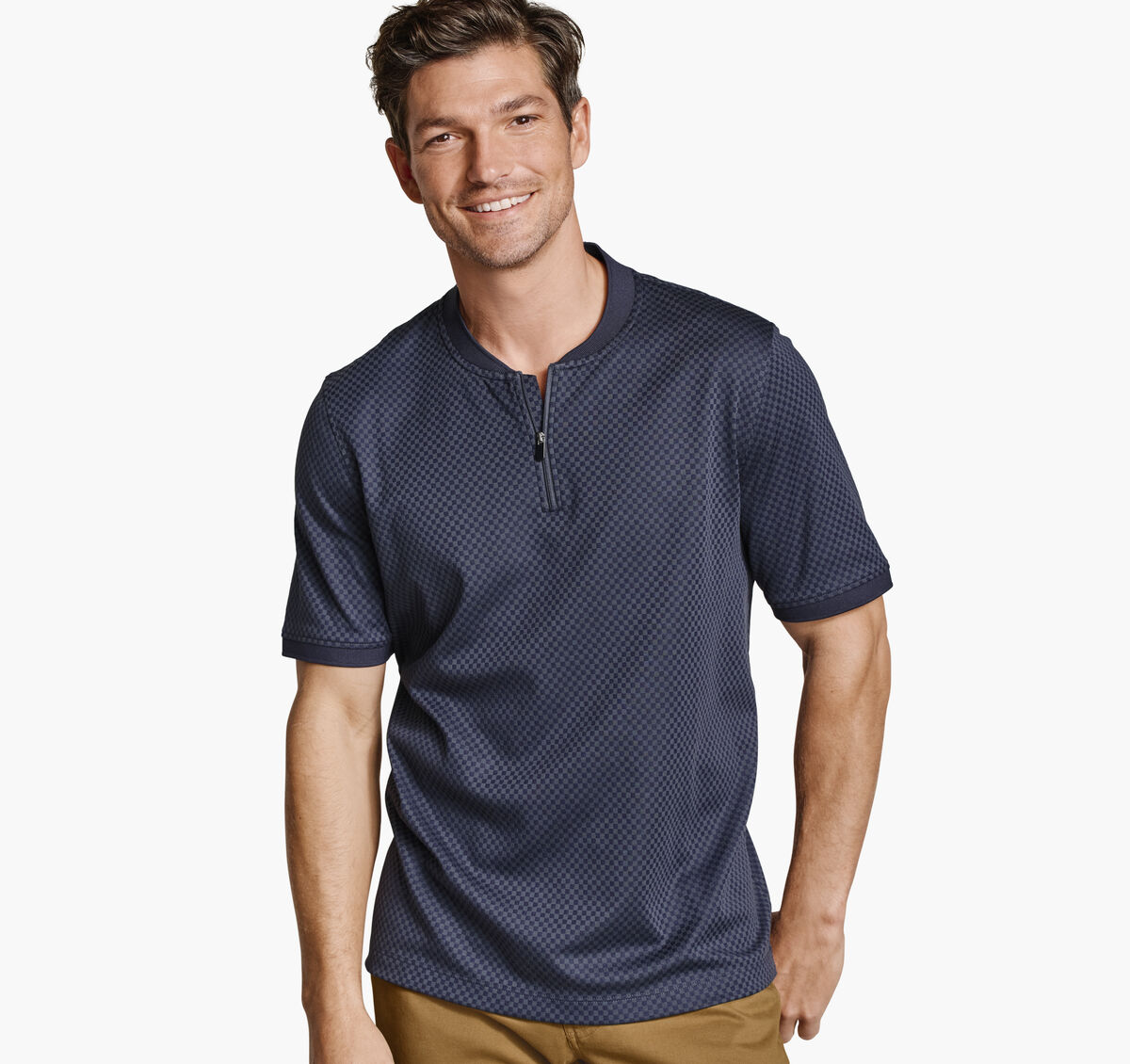 Gavin Zip Jacquard Polo image number null