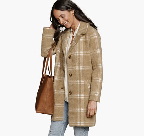 Eyelash Plaid Coatigan - Tan/White
