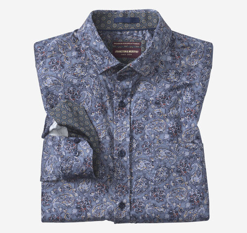 Printed Cotton Shirt - Blue Floral Paisley