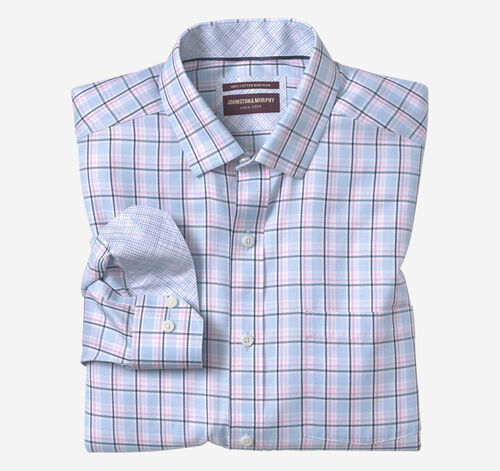Non-Iron Dress Shirt - Pink/Blue Twill Plaid