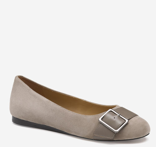 Claire Belted Flat - Taupe Kid Suede/Glove Leather