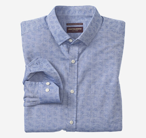 Long-Sleeve Jacquard Shirt - Blue Herringbone Paisley