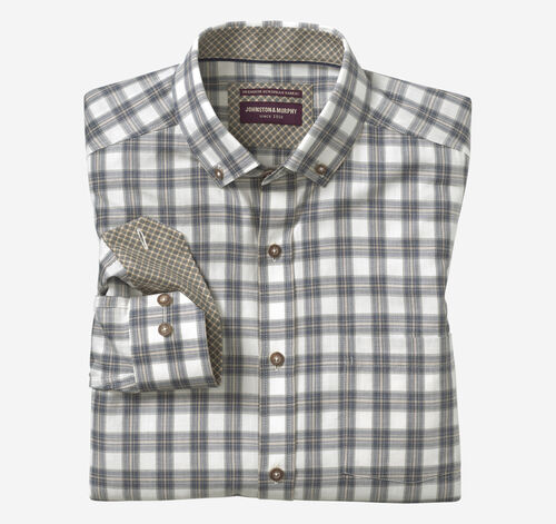 Heathered Woven Shirt - Navy/Tan Shadow Grid
