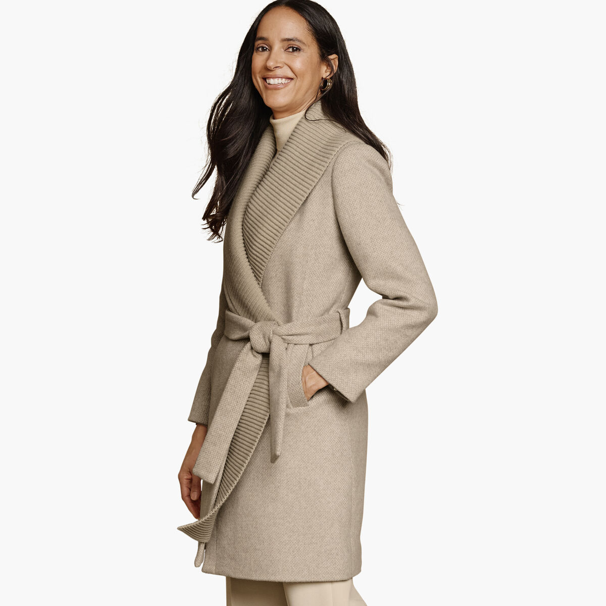 Wool-Blend Coat with Removable Knit Collar image number null
