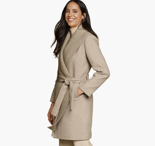 Wool-Blend Coat with Removable Knit Collar - Natural