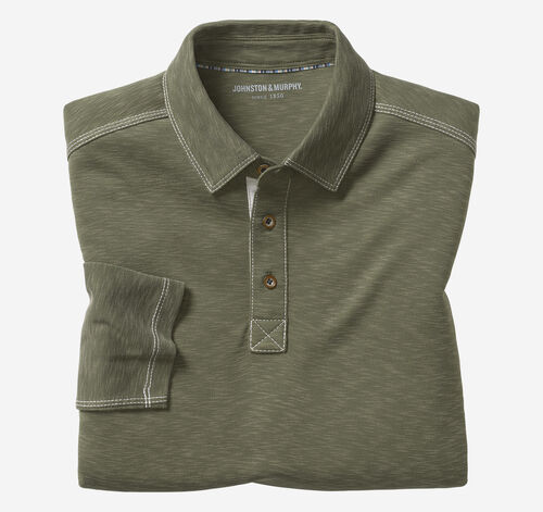 Vintage Slub Long-Sleeve Polo - Olive